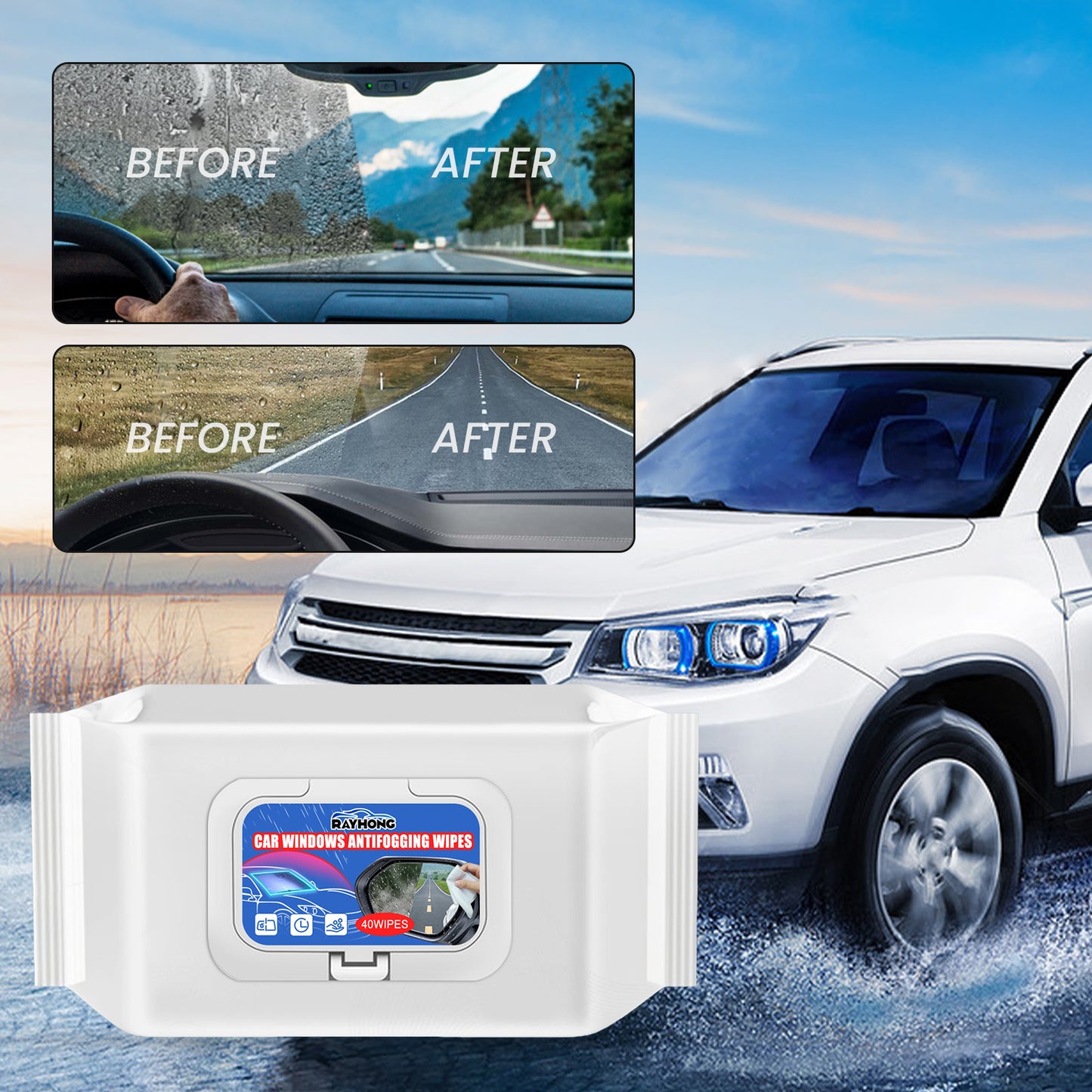 Car Anti-Fog And Anti-Rain Wipes, Car Water-Free Glass Cleaning Anti-Fog And Anti-Rain Decontamination Wipes