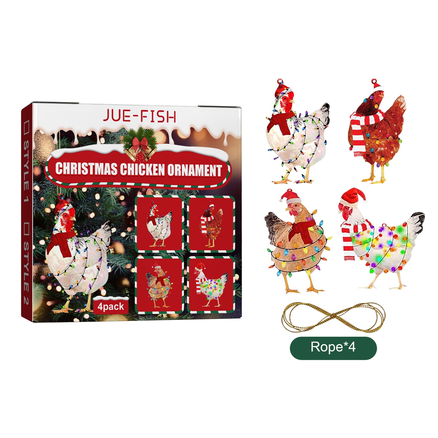 Jue-Fish Christmas Scarf Chicken Pendant Set, Decorated Chicken Pendant For Home Holiday Party Christmas Tree Atmosphere