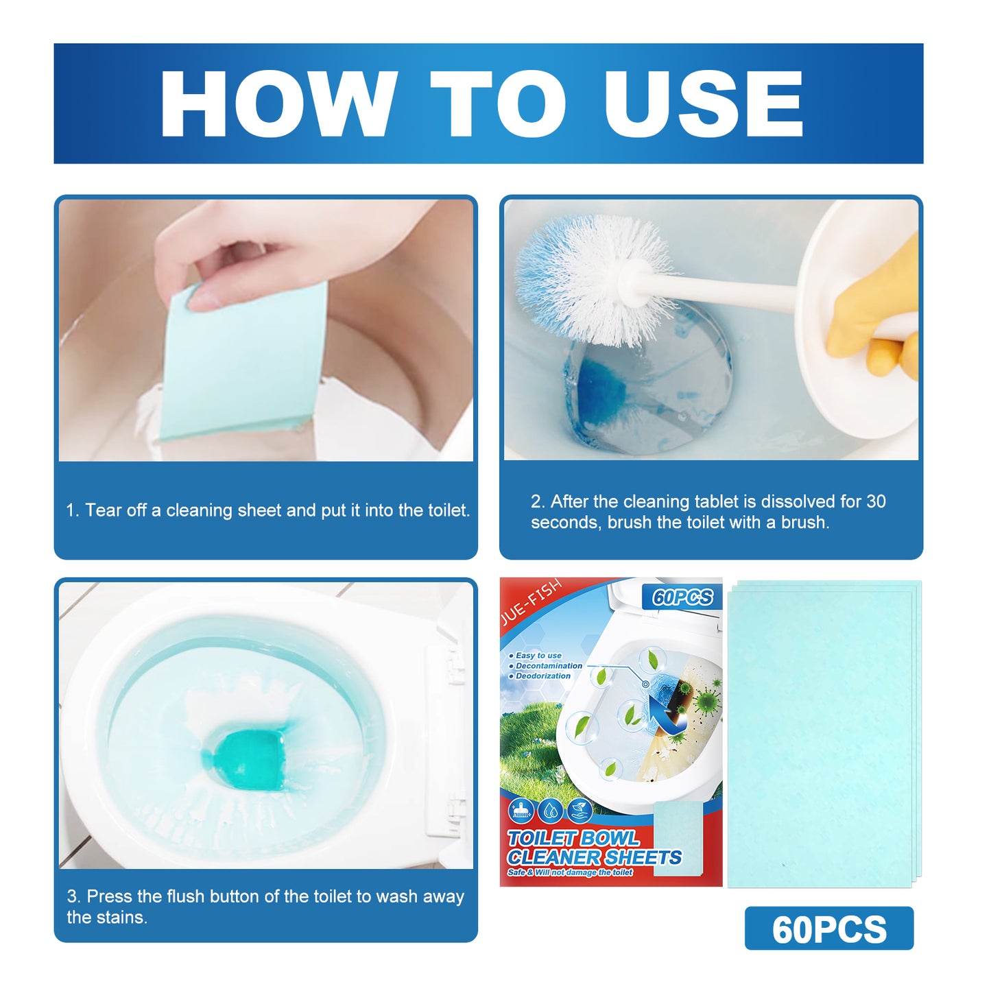 Toilet Cleaning Tablet, Toilet Deodorization Removal Scale Urine Stains Toilet Drain Cleaning Tablet