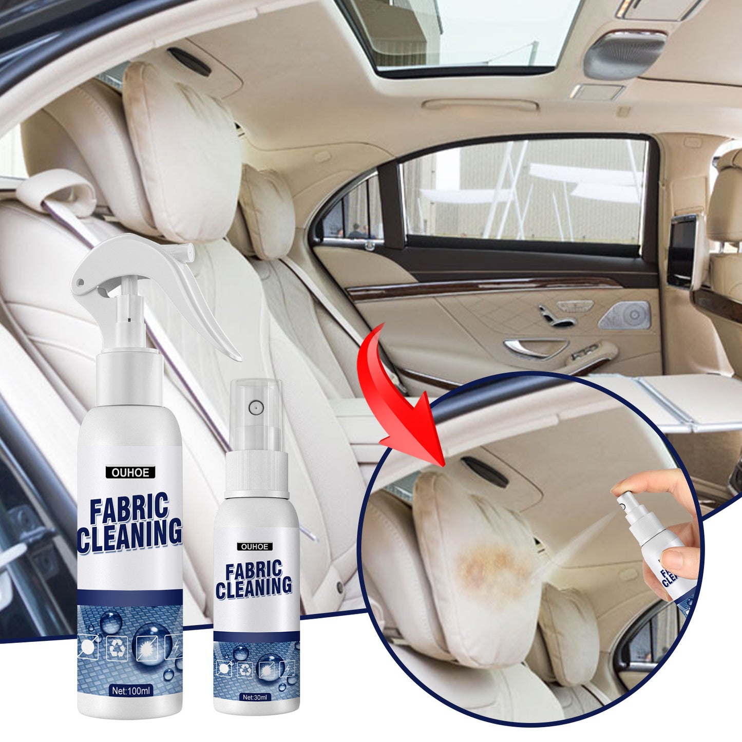 Fabric Cleaning Spray, Car Cleaner Interior Ceiling Fabric Flannelette Seat Decontamination Cleaner