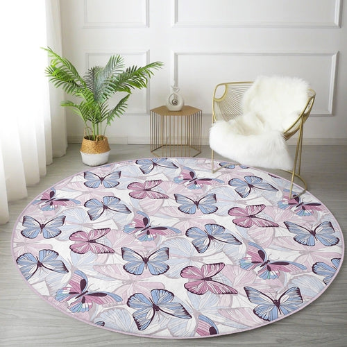 Butterflies Pattern Bedroom Decorative Washable Round Rug | Homeezone