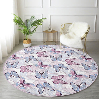 Butterflies Pattern Bedroom Decorative Washable Round Rug | Homeezone
