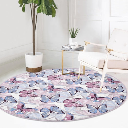 Butterflies Pattern Bedroom Decorative Washable Round Rug | Homeezone
