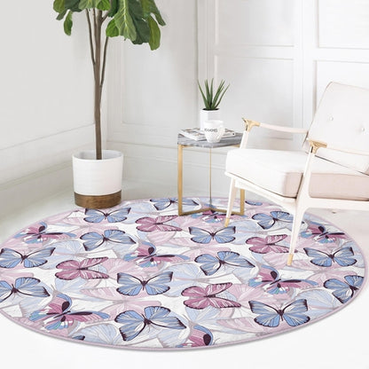 Butterflies Pattern Bedroom Decorative Washable Round Rug | Homeezone