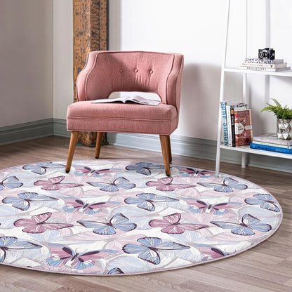 Butterflies Pattern Bedroom Decorative Washable Round Rug | Homeezone