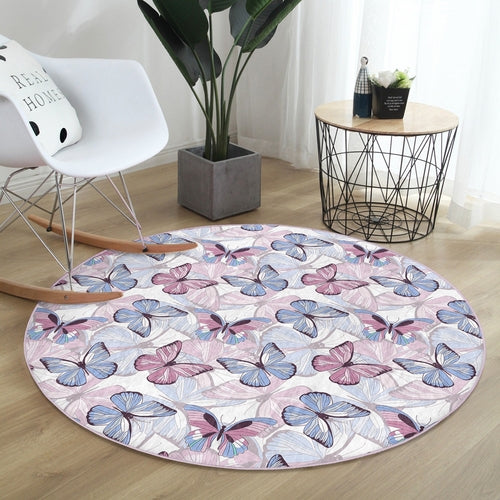 Butterflies Pattern Bedroom Decorative Washable Round Rug | Homeezone