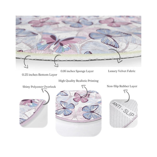 Butterflies Pattern Bedroom Decorative Washable Round Rug | Homeezone