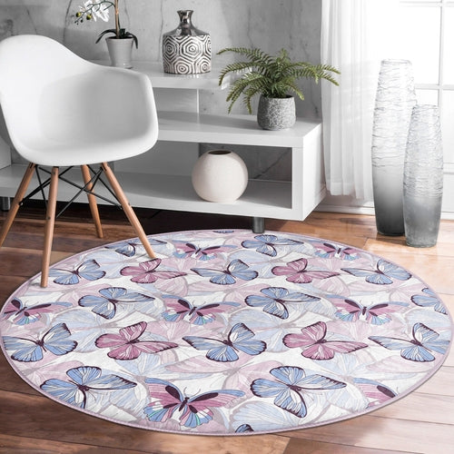 Butterflies Pattern Bedroom Decorative Washable Round Rug | Homeezone