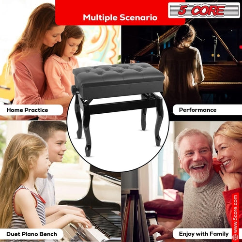 5 Core Piano Bench 3" Padded Cushioned Stool Wooden Heavy Duty