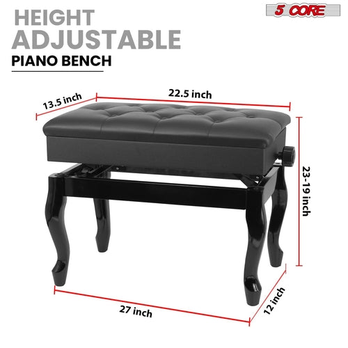 5 Core Piano Bench 3" Padded Cushioned Stool Wooden Heavy Duty