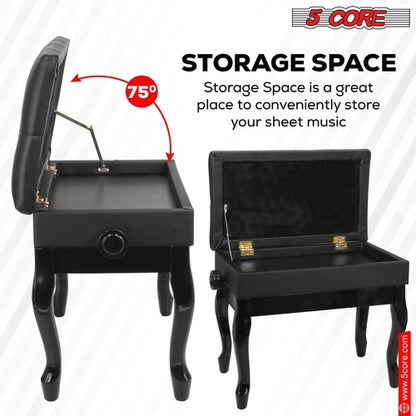 5 Core Piano Bench 3" Padded Cushioned Stool Wooden Heavy Duty