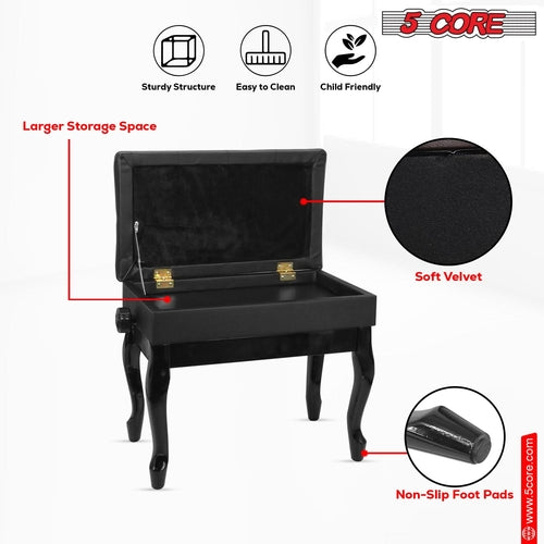 5 Core Piano Bench 3" Padded Cushioned Stool Wooden Heavy Duty