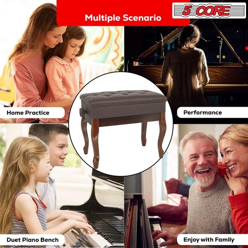 5 Core Piano Bench 3" Padded Cushioned Stool Wooden Heavy Duty