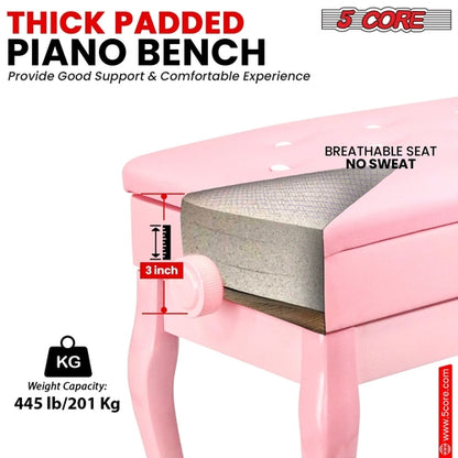 5 Core Piano Bench 3" Padded Cushioned Stool Wooden Heavy Duty
