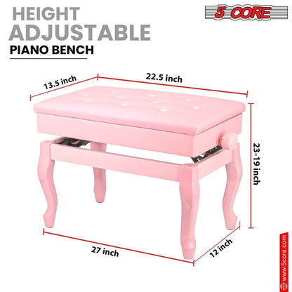 5 Core Piano Bench 3" Padded Cushioned Stool Wooden Heavy Duty