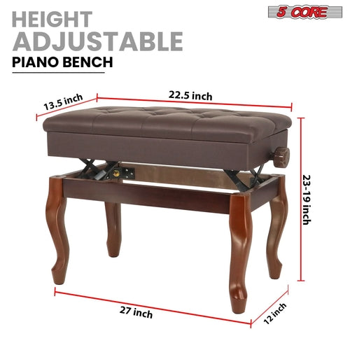 5 Core Piano Bench 3" Padded Cushioned Stool Wooden Heavy Duty