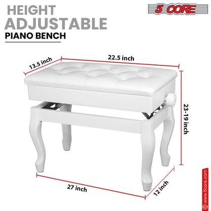 5 Core Piano Bench 3" Padded Cushioned Stool Wooden Heavy Duty