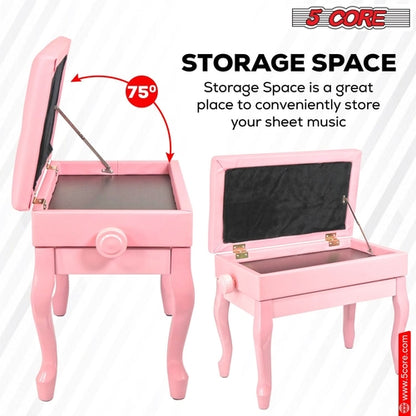 5 Core Piano Bench 3" Padded Cushioned Stool Wooden Heavy Duty