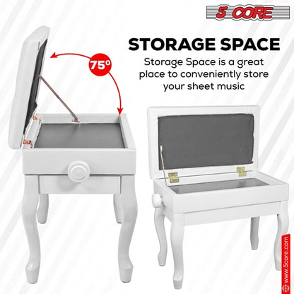 5 Core Piano Bench 3" Padded Cushioned Stool Wooden Heavy Duty
