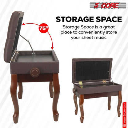 5 Core Piano Bench 3" Padded Cushioned Stool Wooden Heavy Duty