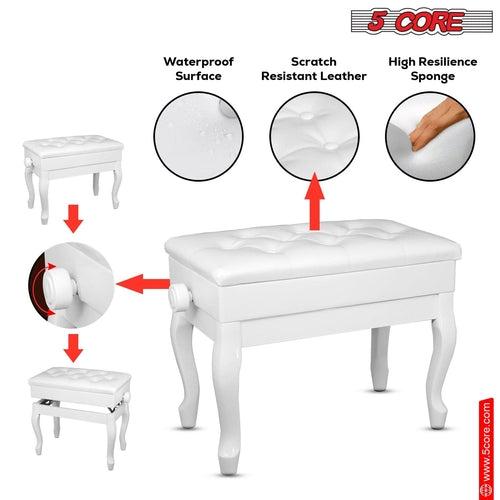 5 Core Piano Bench 3" Padded Cushioned Stool Wooden Heavy Duty