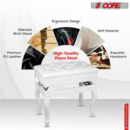 5 Core Piano Bench 3" Padded Cushioned Stool Wooden Heavy Duty