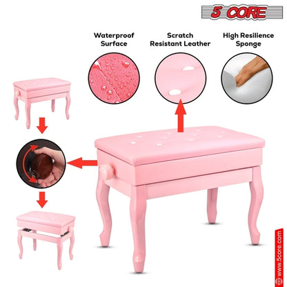 5 Core Piano Bench 3" Padded Cushioned Stool Wooden Heavy Duty