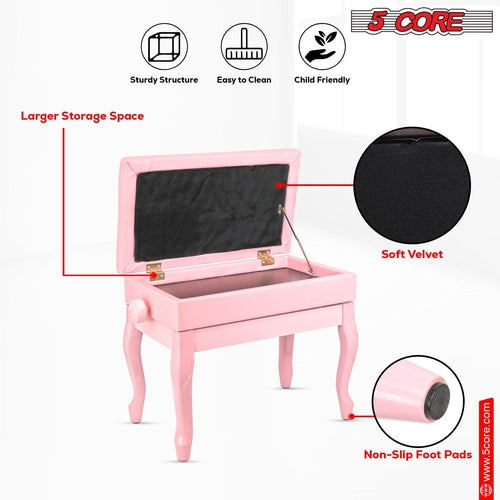 5 Core Piano Bench 3" Padded Cushioned Stool Wooden Heavy Duty