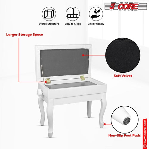5 Core Piano Bench 3" Padded Cushioned Stool Wooden Heavy Duty