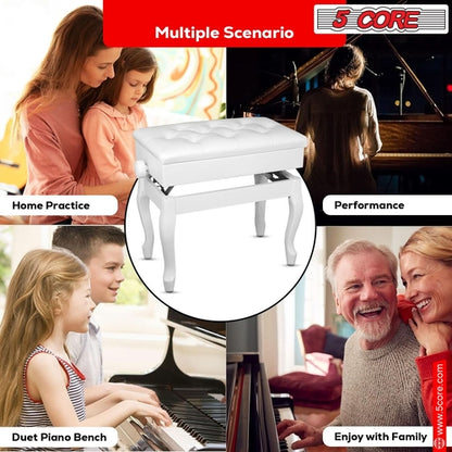 5 Core Piano Bench 3" Padded Cushioned Stool Wooden Heavy Duty