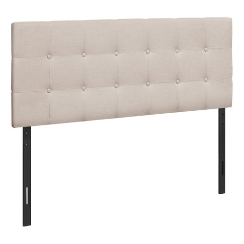 Monarch Specialties I 6004F 47.5 in. Linen Headboard Bed - Beige & Bla