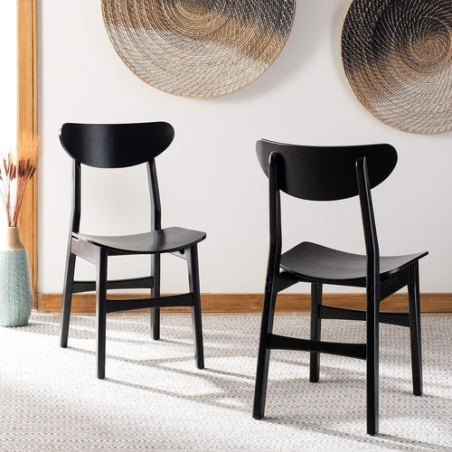 Retro Black Wood Dining Chair Set Of 2 For Home Dining