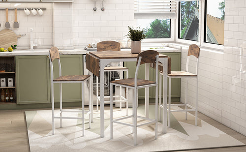 Farmhouse 5-piece Counter Height Drop Leaf Dining Table Set with