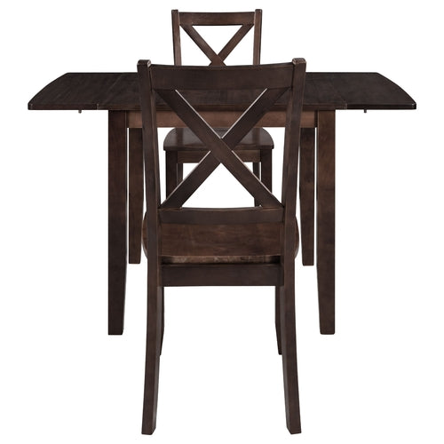 3-Piece Wood Drop Leaf Breakfast Nook Dining Table Set with 2 X-back