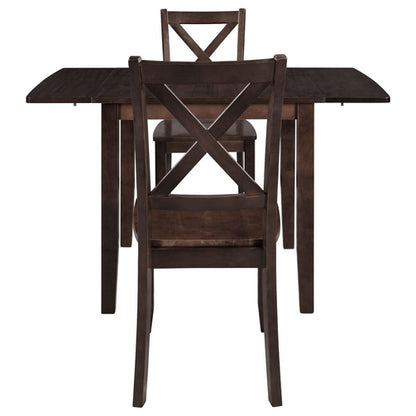 3-Piece Wood Drop Leaf Breakfast Nook Dining Table Set with 2 X-back
