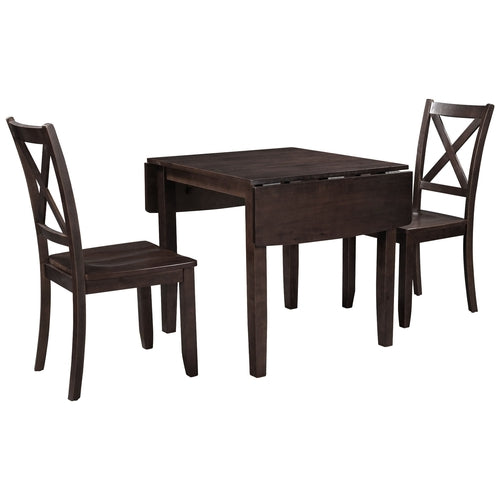 3-Piece Wood Drop Leaf Breakfast Nook Dining Table Set with 2 X-back