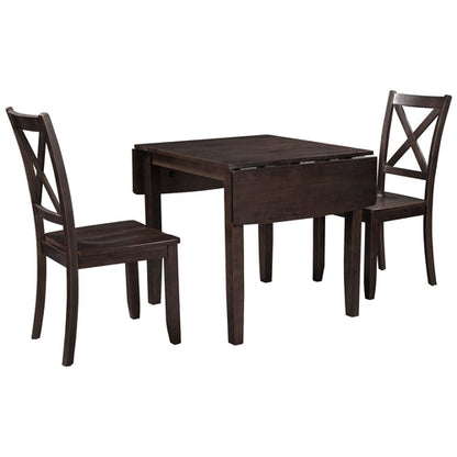 3-Piece Wood Drop Leaf Breakfast Nook Dining Table Set with 2 X-back