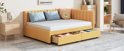 Full Size Upholstered Daybed with 2 Storage Drawers Sofa Bed Frame No