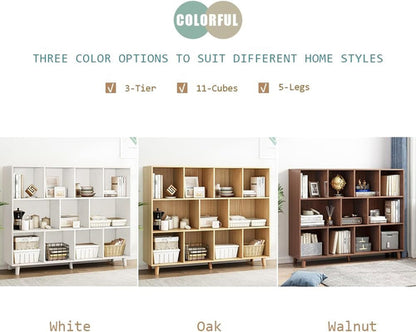 Open Cube Low Bookcase 3 Tier Freestanding Oak Finish