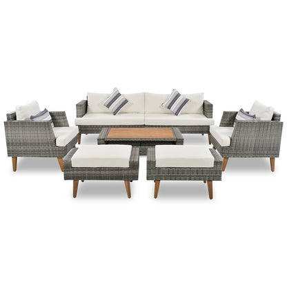 6-Pieces All Weather PE Wicker Sofa Set, Outdoor Rattan sofa With