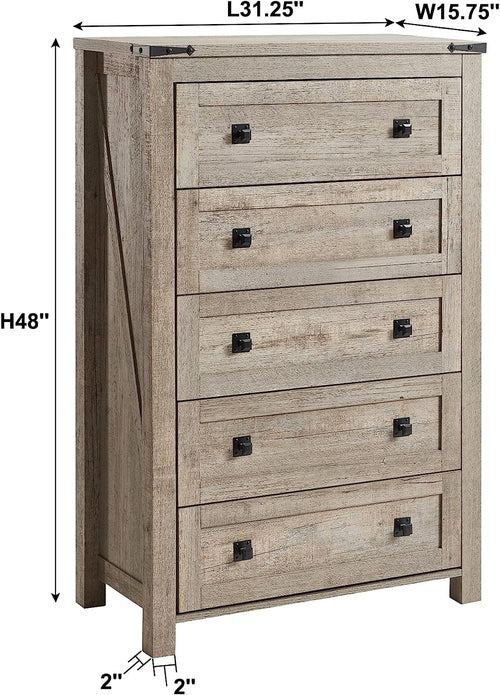Rustic Oak Tall Dresser 5 Drawer Chest For Bedroom