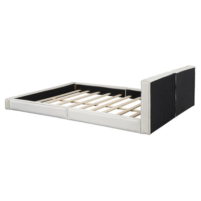 Queen Size Upholstered Platform Bed with Velvet Fabric, Grounded Bed
