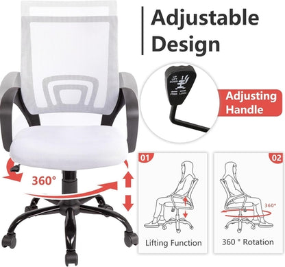 Ergonomic White Office Chair With Lumbar Support For Home