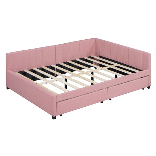 Full Size Upholstered Daybed with 2 Storage Drawers Sofa Bed Frame No