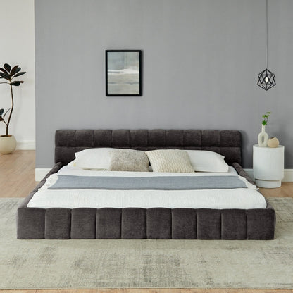 Upholstered Bed Frame with Thick Chenille Fabric, Grounded Platform