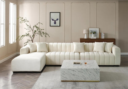 139'' Channel Tufted Sofa Velvet Upholstered Left Chaise Modular Sofa