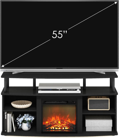 Jensen Open Shelving TV Entertainment Center With Electric Fireplace