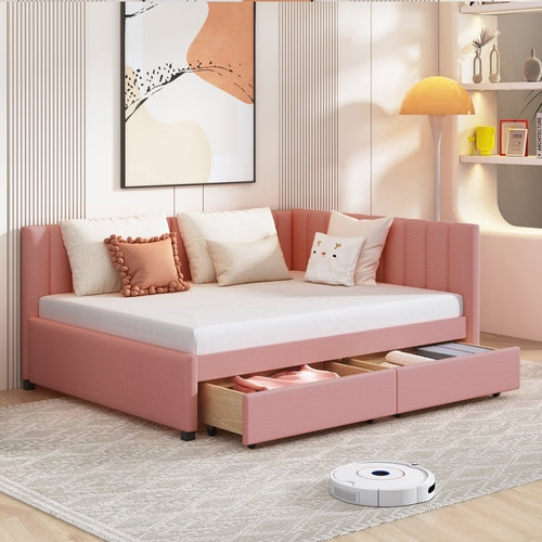 Full Size Upholstered Daybed with 2 Storage Drawers Sofa Bed Frame No