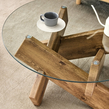 Modern Round Glass Coffee Table – 33.4" Tempered Glass Top with MDF