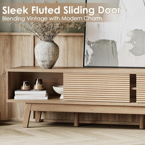 59 Inch Mid Century Modern TV Console Fluted Doors
